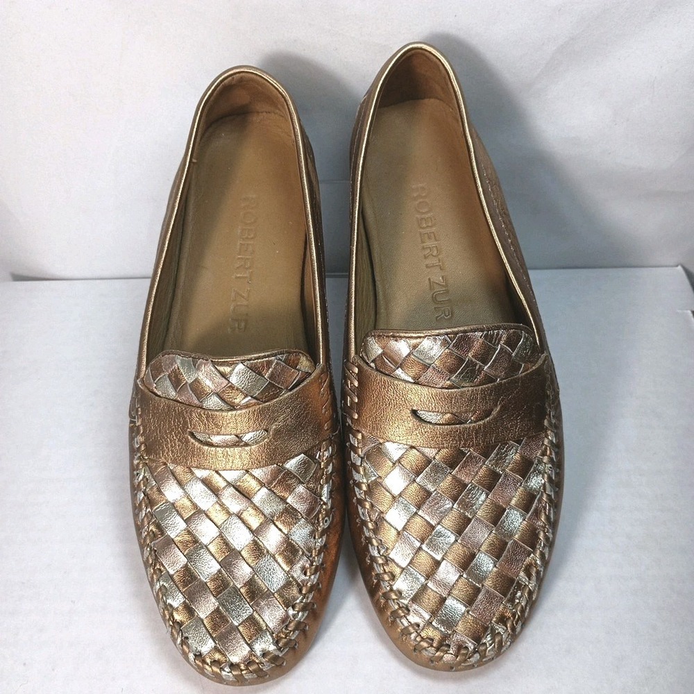 Robert Zur Woven Petra Tricolor Metallic Leather Loafer Flats Women's Sz 7M